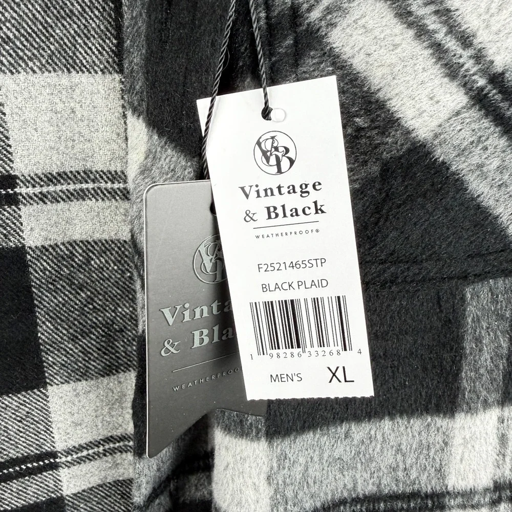 Vintage & Black Weatherproof XL Flannel Shirt Jacket NWT Fleece Lined Black Grey